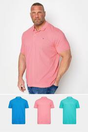 BadRhino Big & Tall Blue/Pink/Teal 3 Pack Polo Shirts - Image 1 of 6