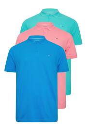 BadRhino Big & Tall Blue/Pink/Teal 3 Pack Polo Shirts - Image 4 of 6