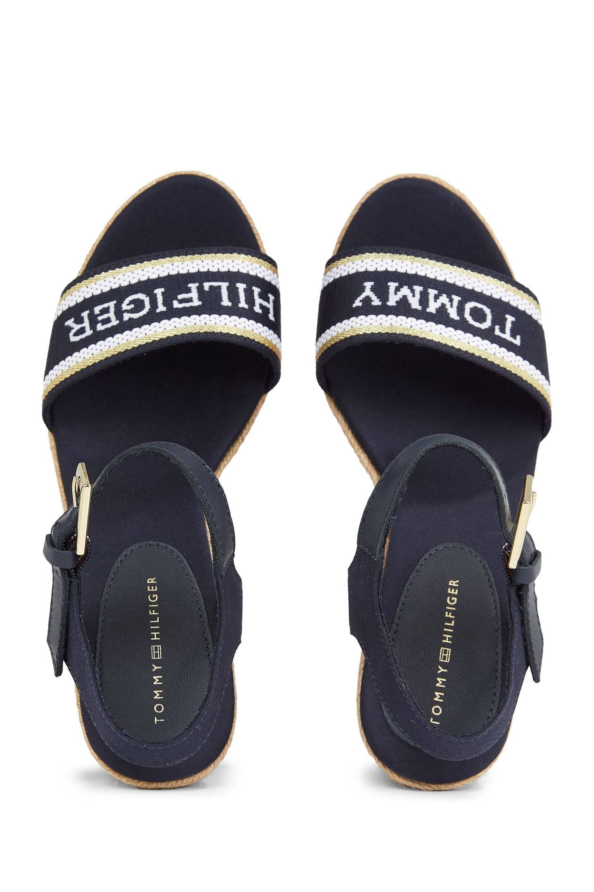 Tommy Hilfiger Blue Mono Webbing High Wedge Sandals - Image 3 of 4