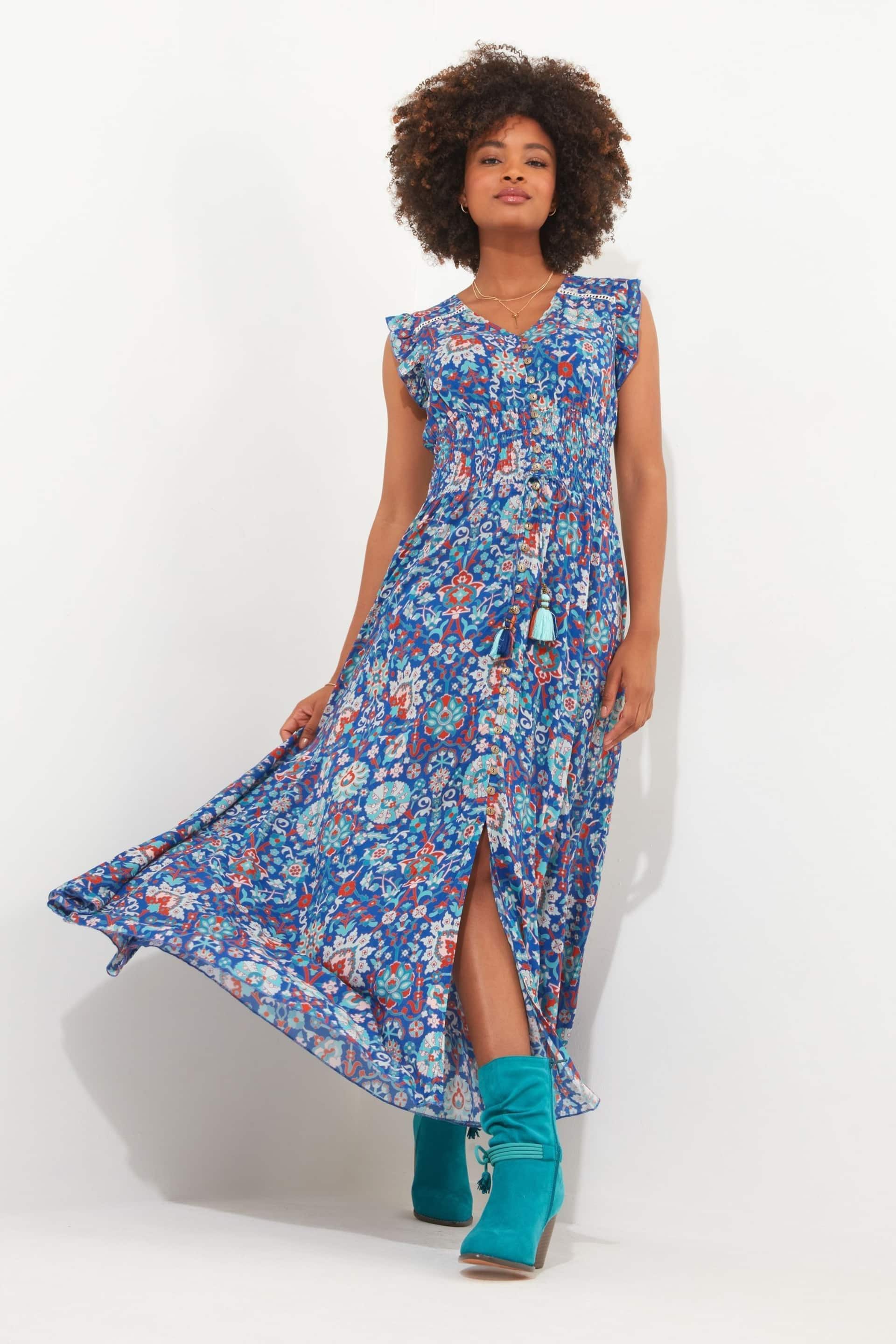 Joe Browns Blue Moroccan Print Tie Waist Maxi Sundress - Image 4 of 5