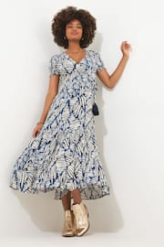 Joe Browns Blue Fern Print Crinkle Midi Dress - Image 1 of 5