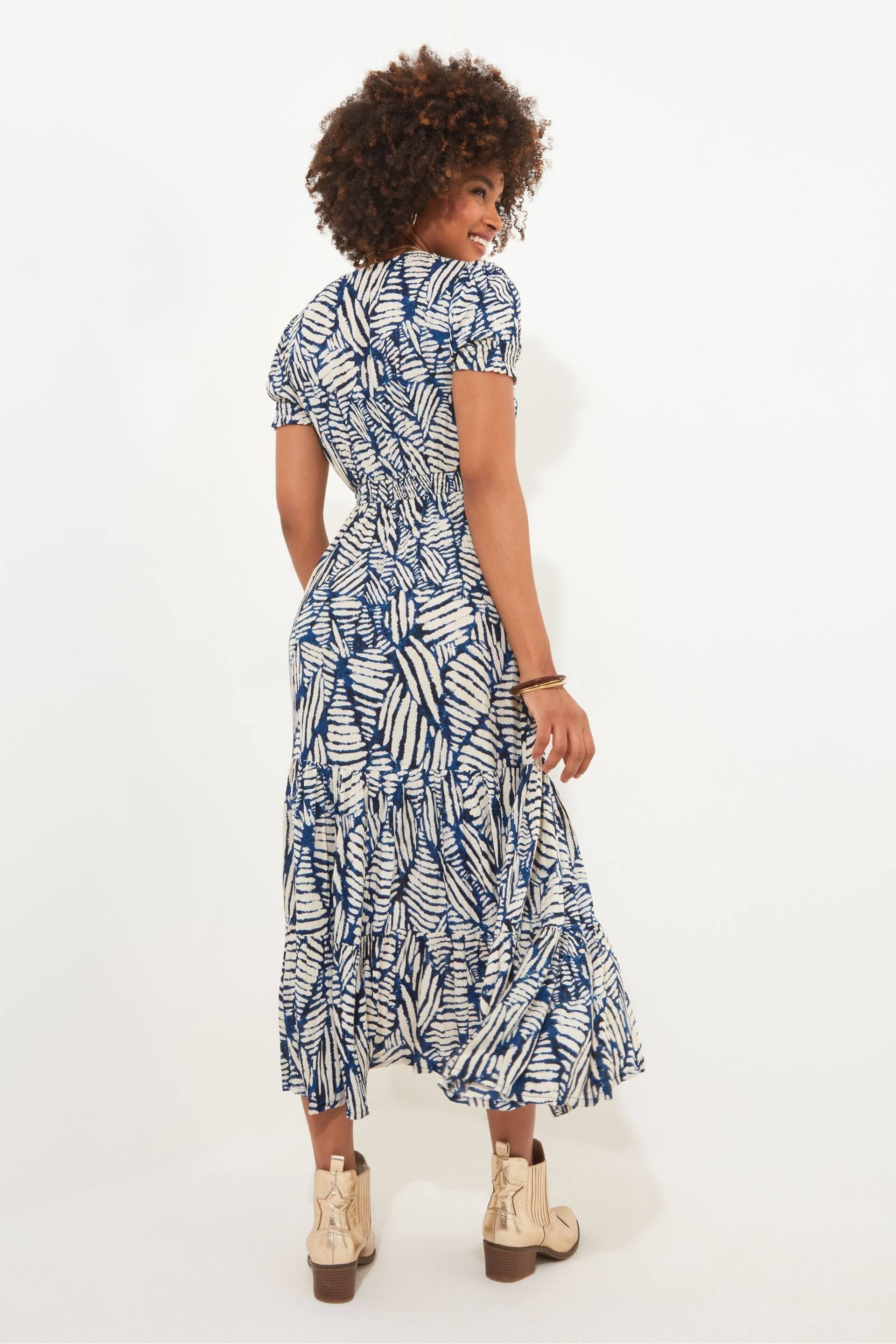 Joe Browns Blue Fern Print Crinkle Midi Dress - Image 2 of 5