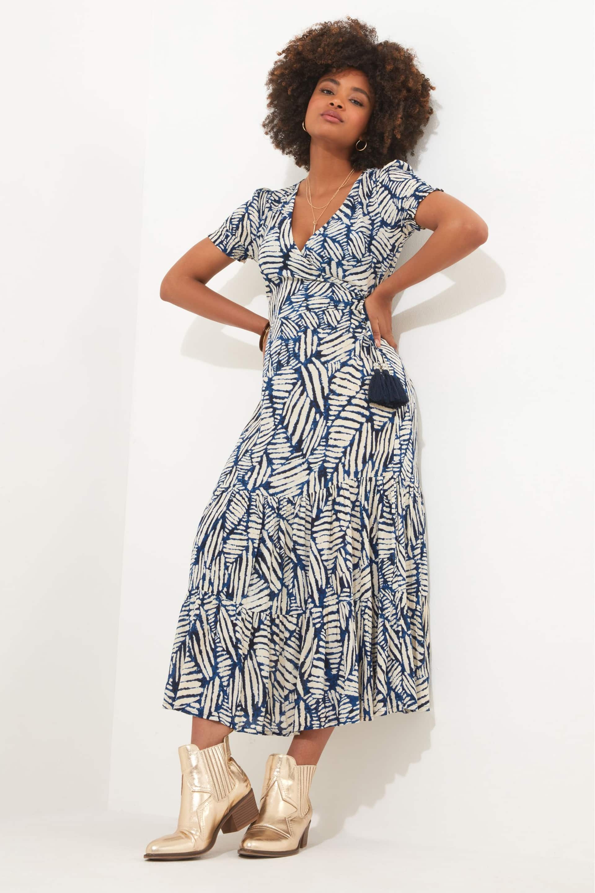 Joe Browns Blue Fern Print Crinkle Midi Dress - Image 3 of 5