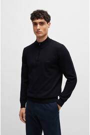 BOSS Dark Blue Cotton-Jersey Zip-Neck Sweater With Embroidered Logo - Image 1 of 5