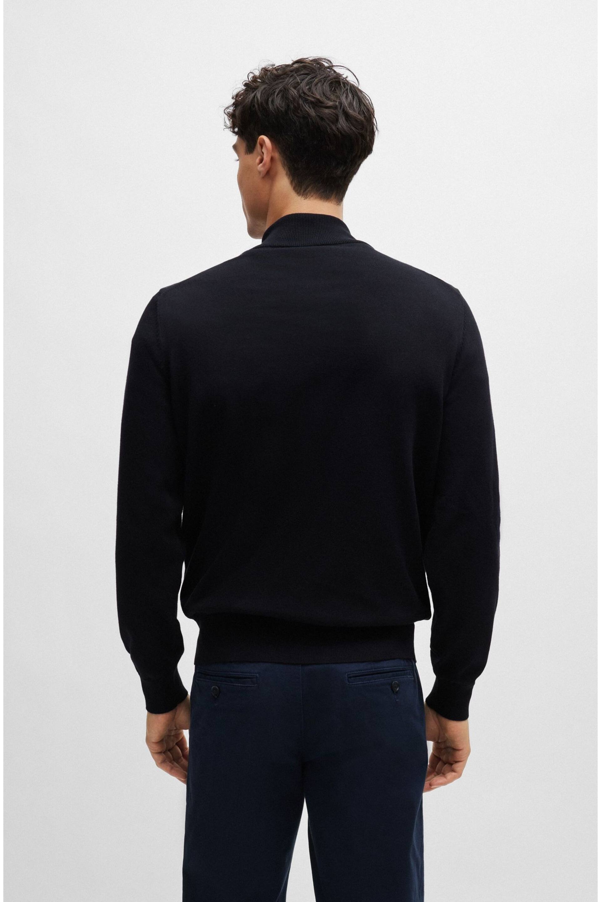 BOSS Dark Blue Cotton-Jersey Zip-Neck Sweater With Embroidered Logo - Image 2 of 5