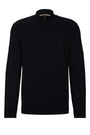 BOSS Dark Blue Cotton-Jersey Zip-Neck Sweater With Embroidered Logo - Image 5 of 5
