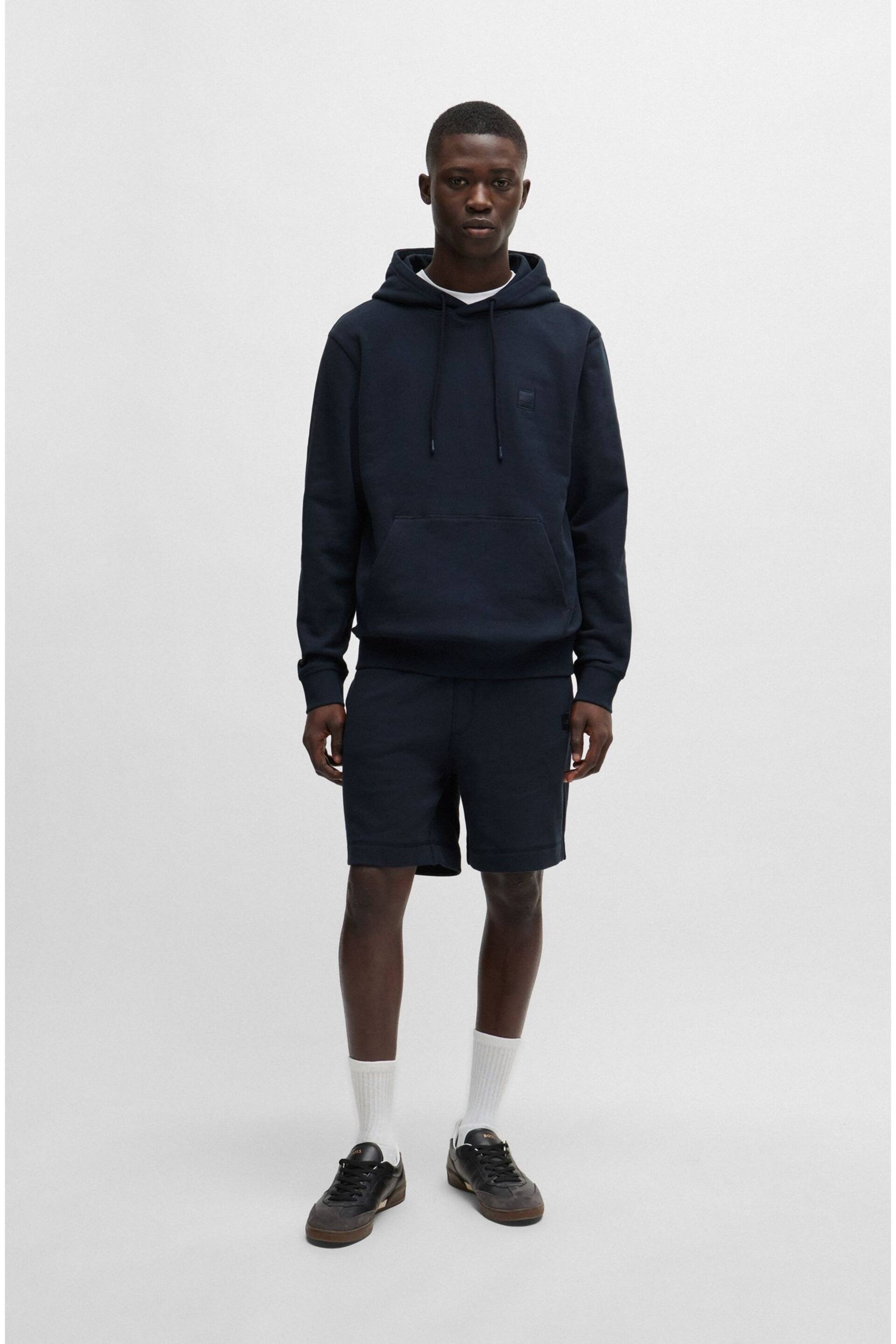 BOSS Dark Blue Logo-Patch Hoodie In Cotton Terry - Image 3 of 5