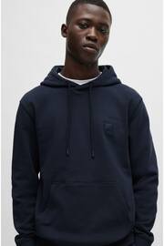 BOSS Dark Blue Logo-Patch Hoodie In Cotton Terry - Image 4 of 5