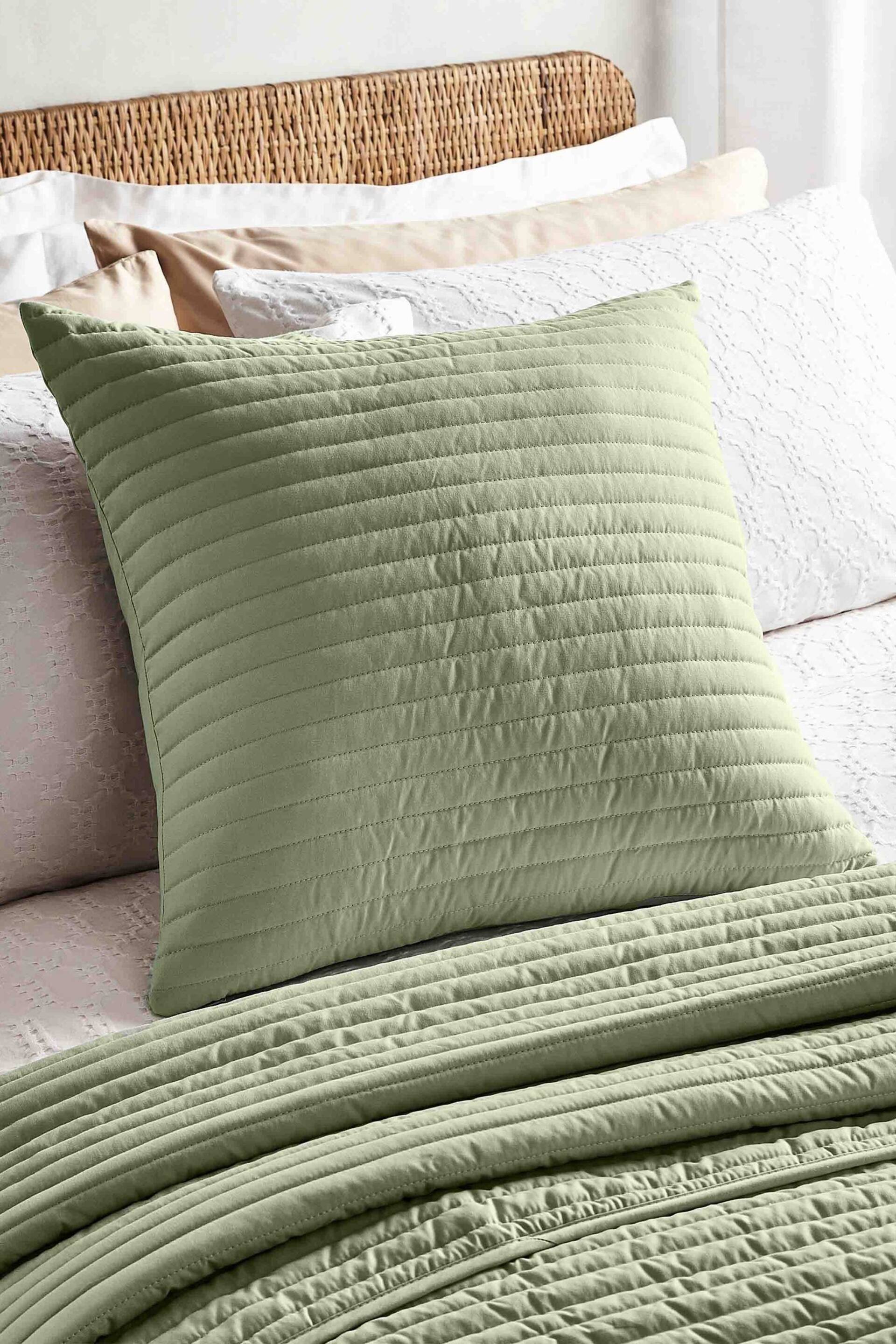 Bianca Sage Green Quilted Lines Cushion - Image 1 of 1