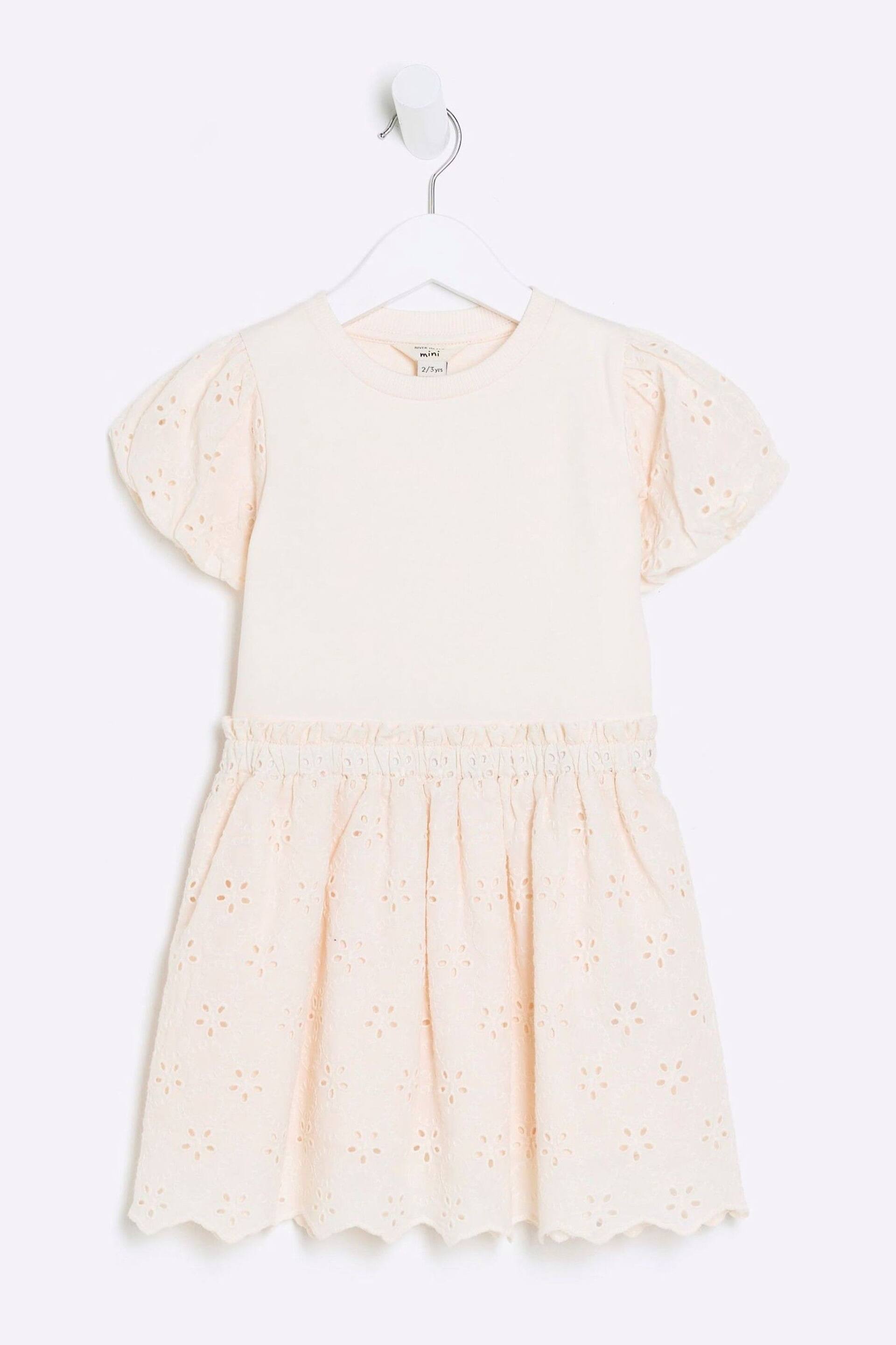 River Island Pink Mini Girls Pink Broderie Dress - Image 1 of 4