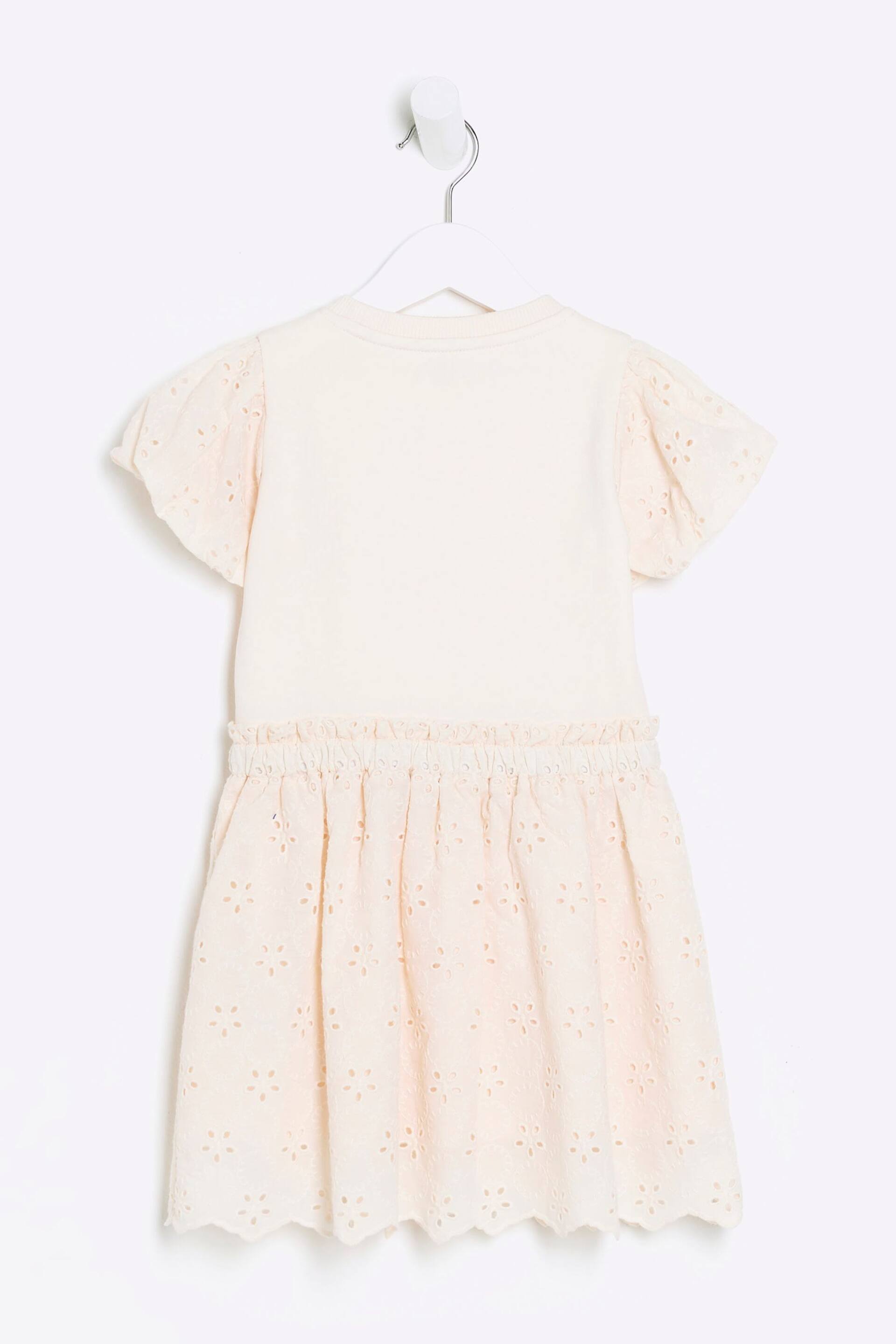 River Island Pink Mini Girls Pink Broderie Dress - Image 2 of 4