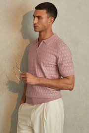 Reiss Soft Pink Rizzo Half-Zip Knitted Polo Shirt - Image 1 of 5