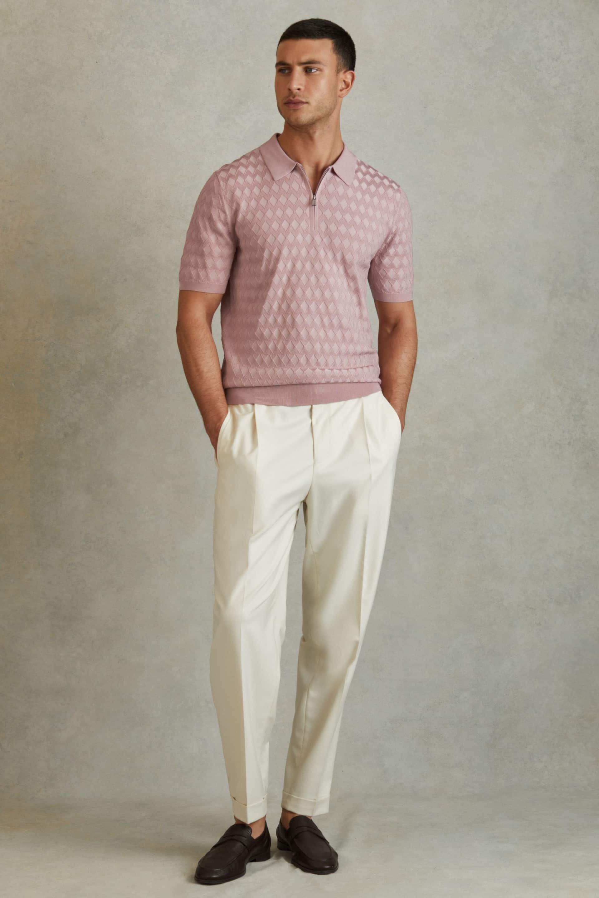 Reiss Soft Pink Rizzo Half-Zip Knitted Polo Shirt - Image 3 of 5