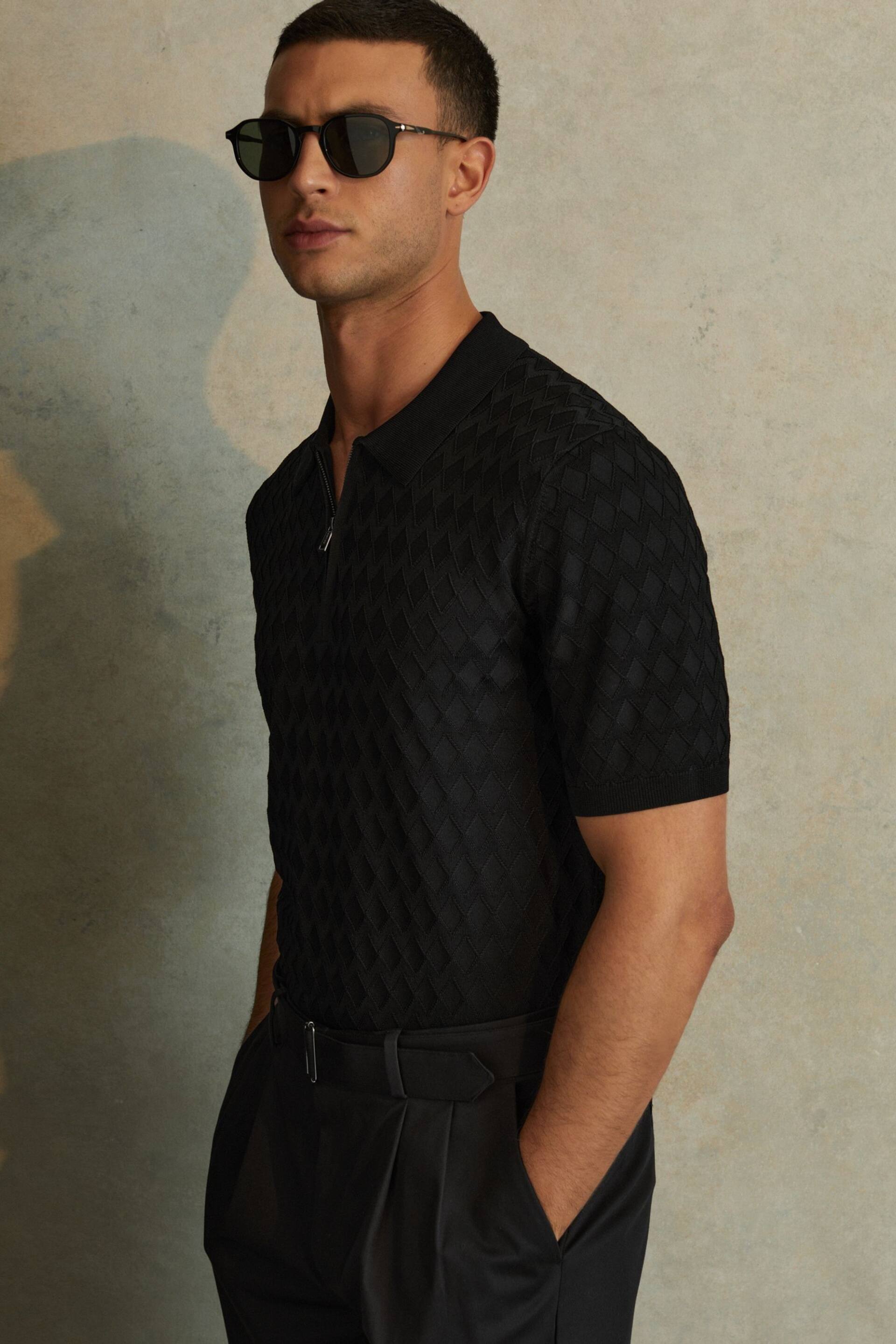 Reiss Black Rizzo Half-Zip Knitted Polo Shirt - Image 1 of 5