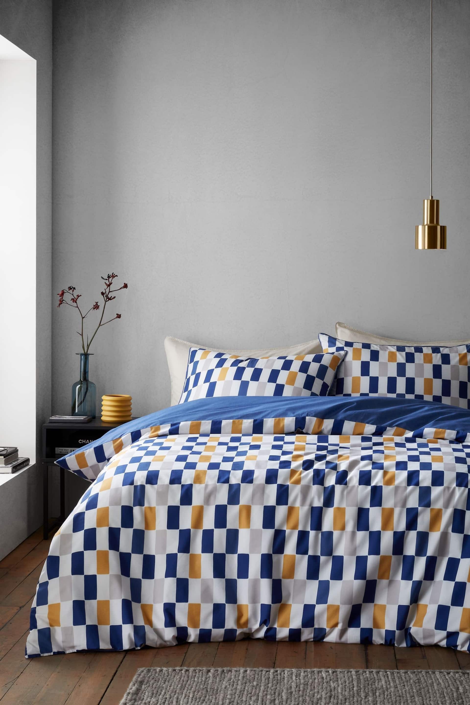 Content by Terence Conran Blue Oblong Checkerboard Cotton Duvet Cover Set - Image 1 of 4