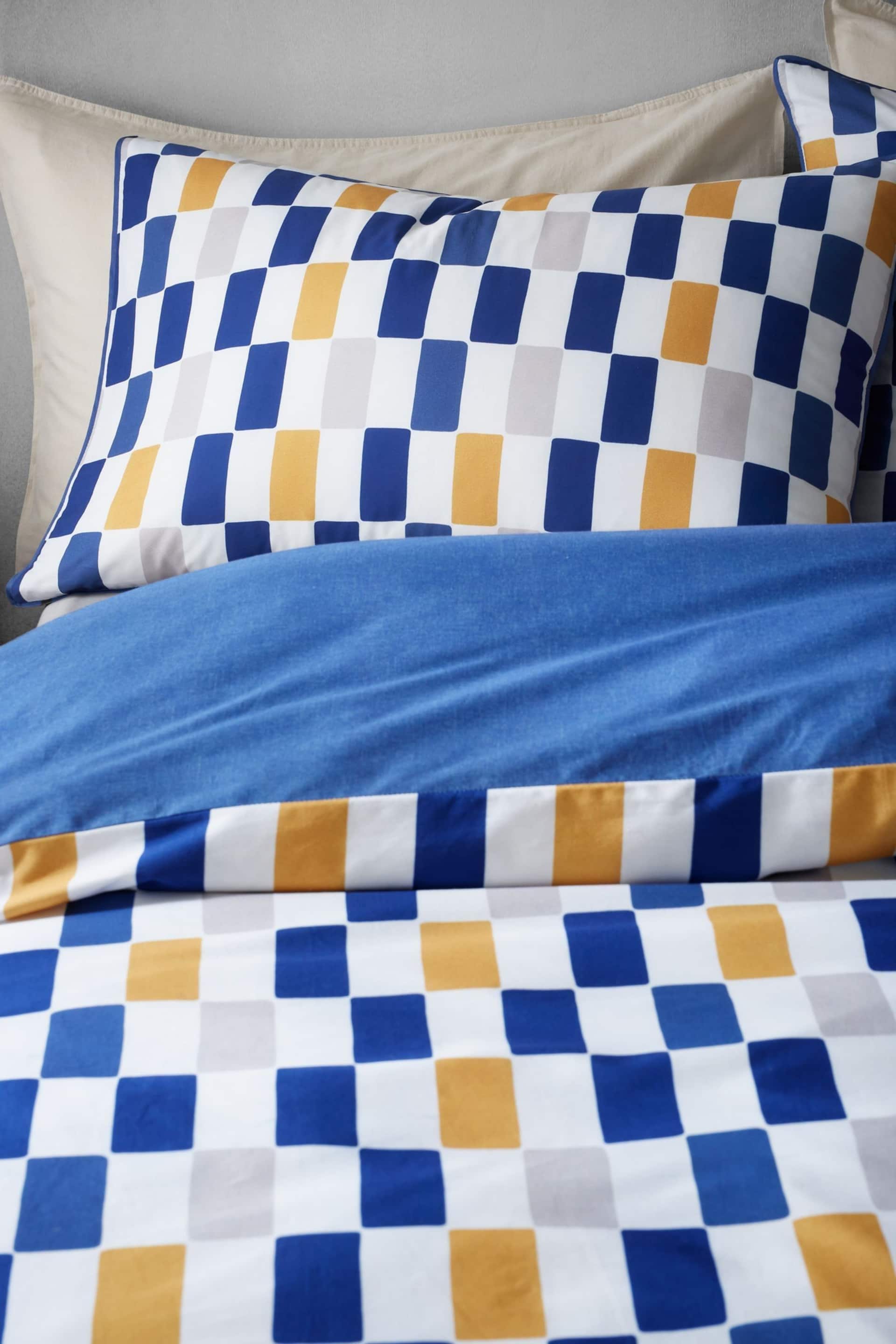 Content by Terence Conran Blue Oblong Checkerboard Cotton Duvet Cover Set - Image 2 of 4