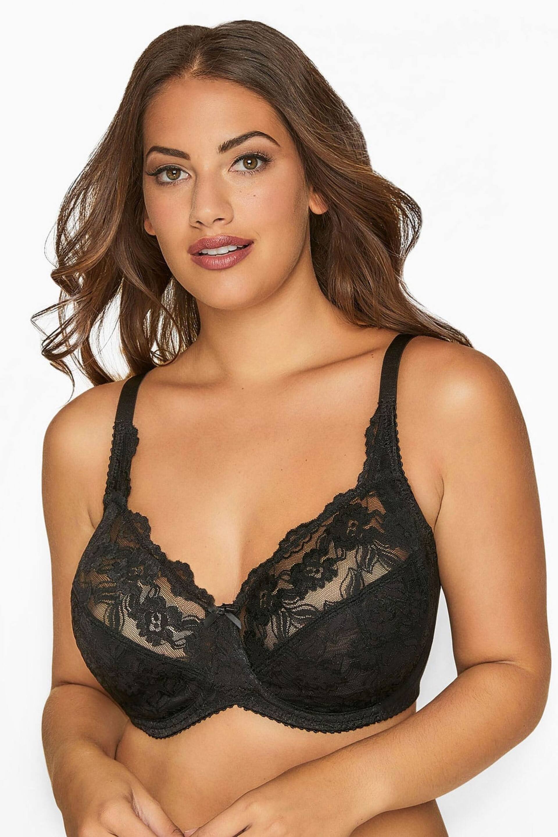 Yours Curve Black Stretch Lace Under Wired Non Padded Bra - Image 1 of 3