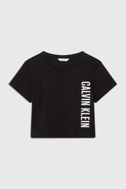 Calvin Klein Black Slogan Cropped T-Shirt - Image 1 of 2