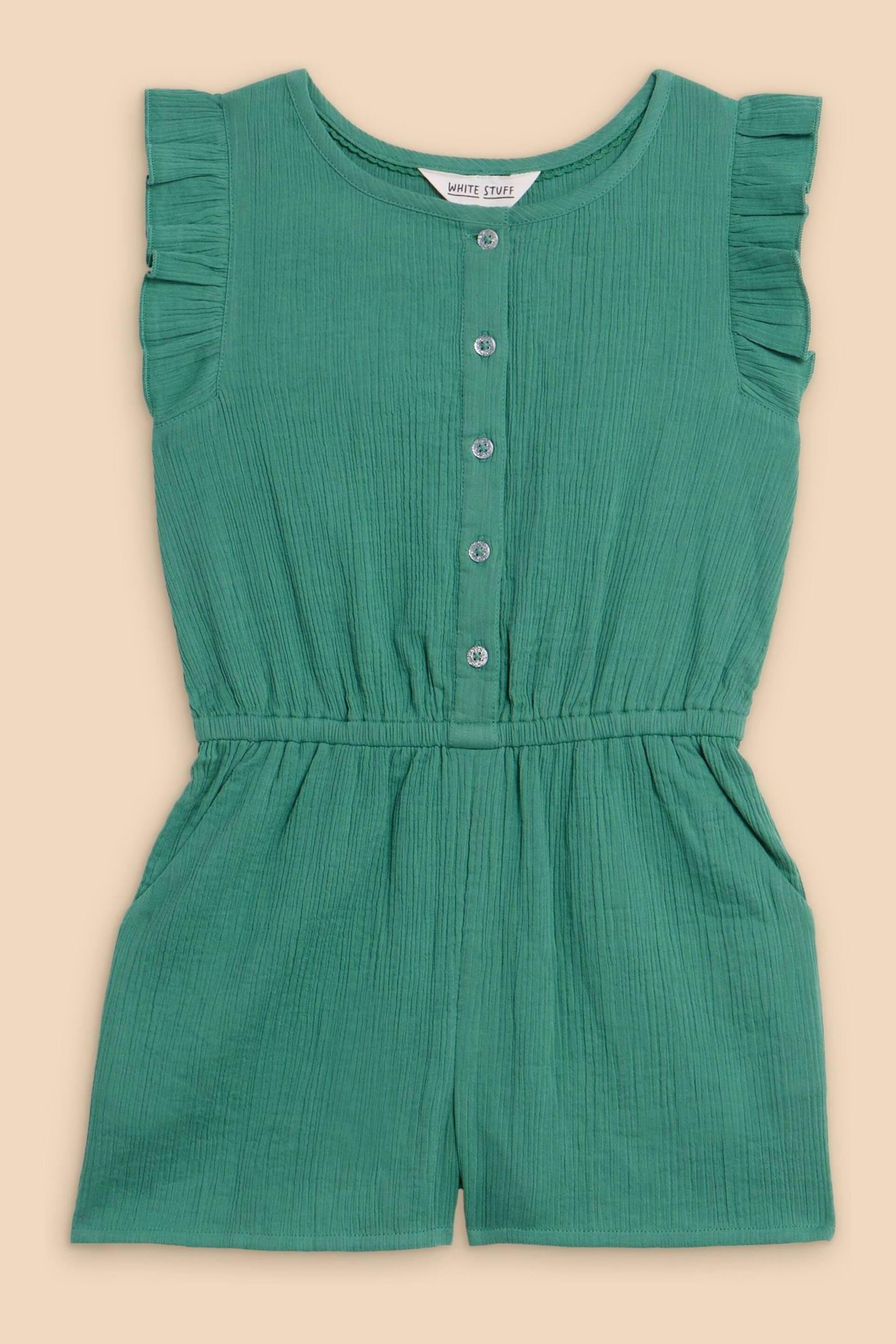 White Stuff Green Woven Frill Playsuit - Image 1 of 3