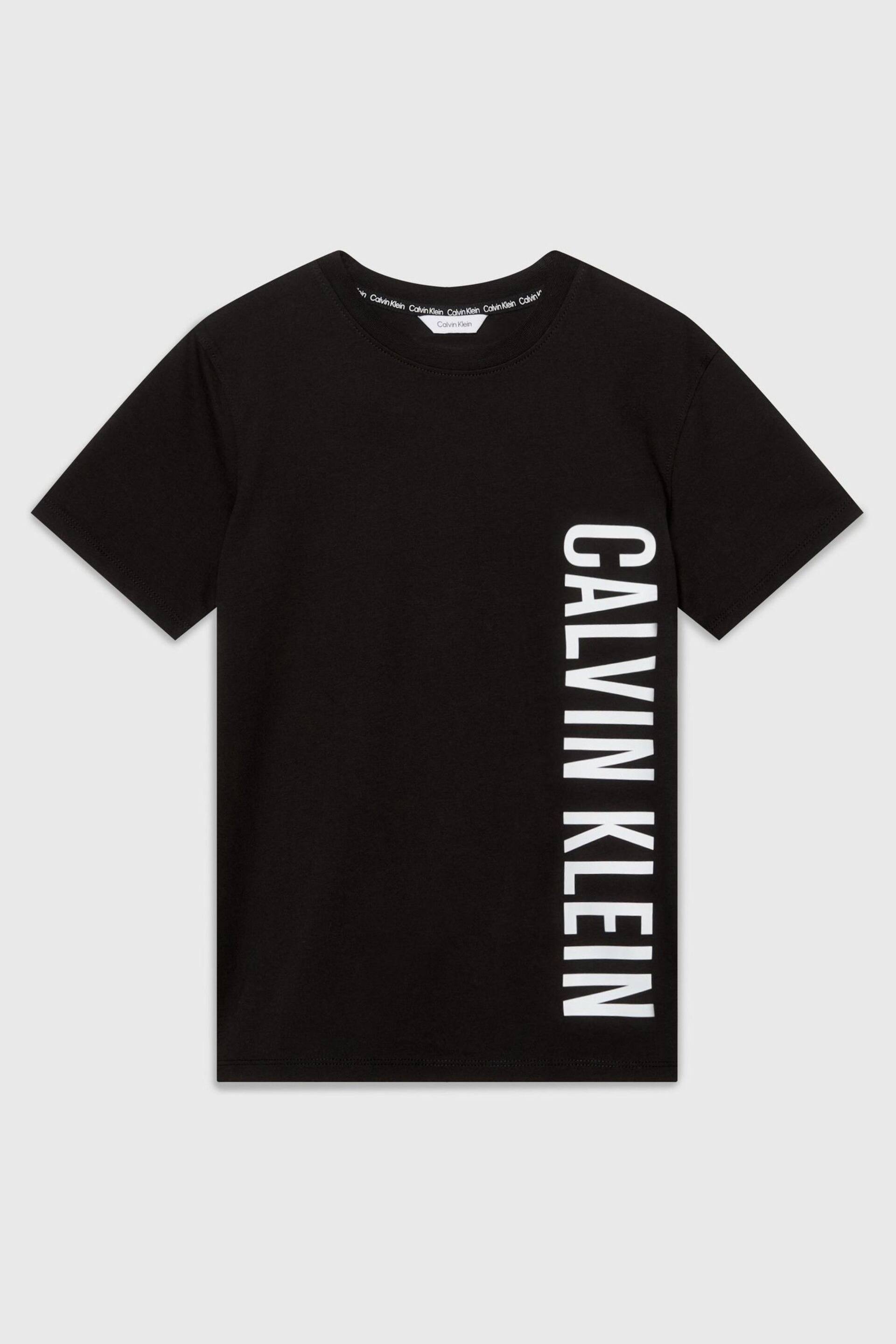 Calvin Klein Black Chrome Slogan Cropped T-Shirt - Image 1 of 4