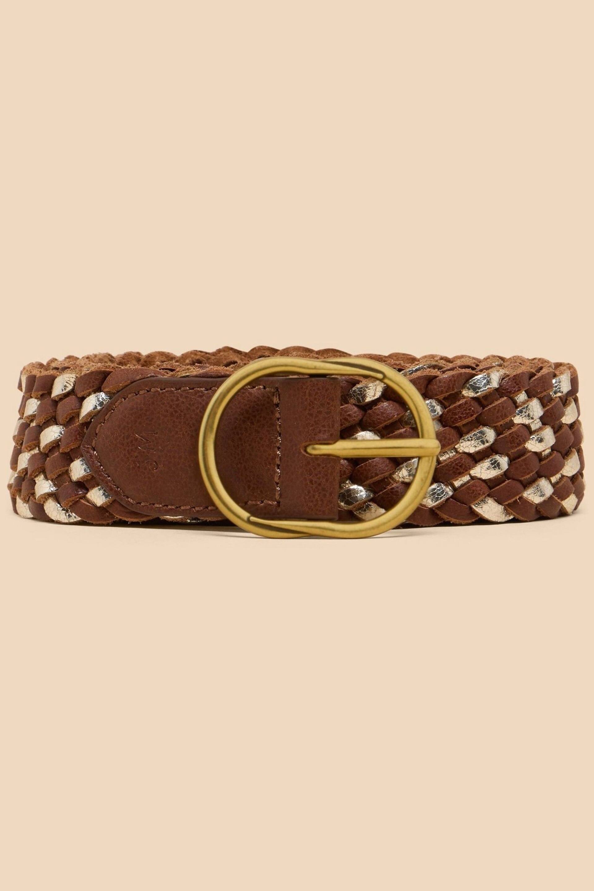 White Stuff Brown Leather Weave Belt - Image 1 of 3