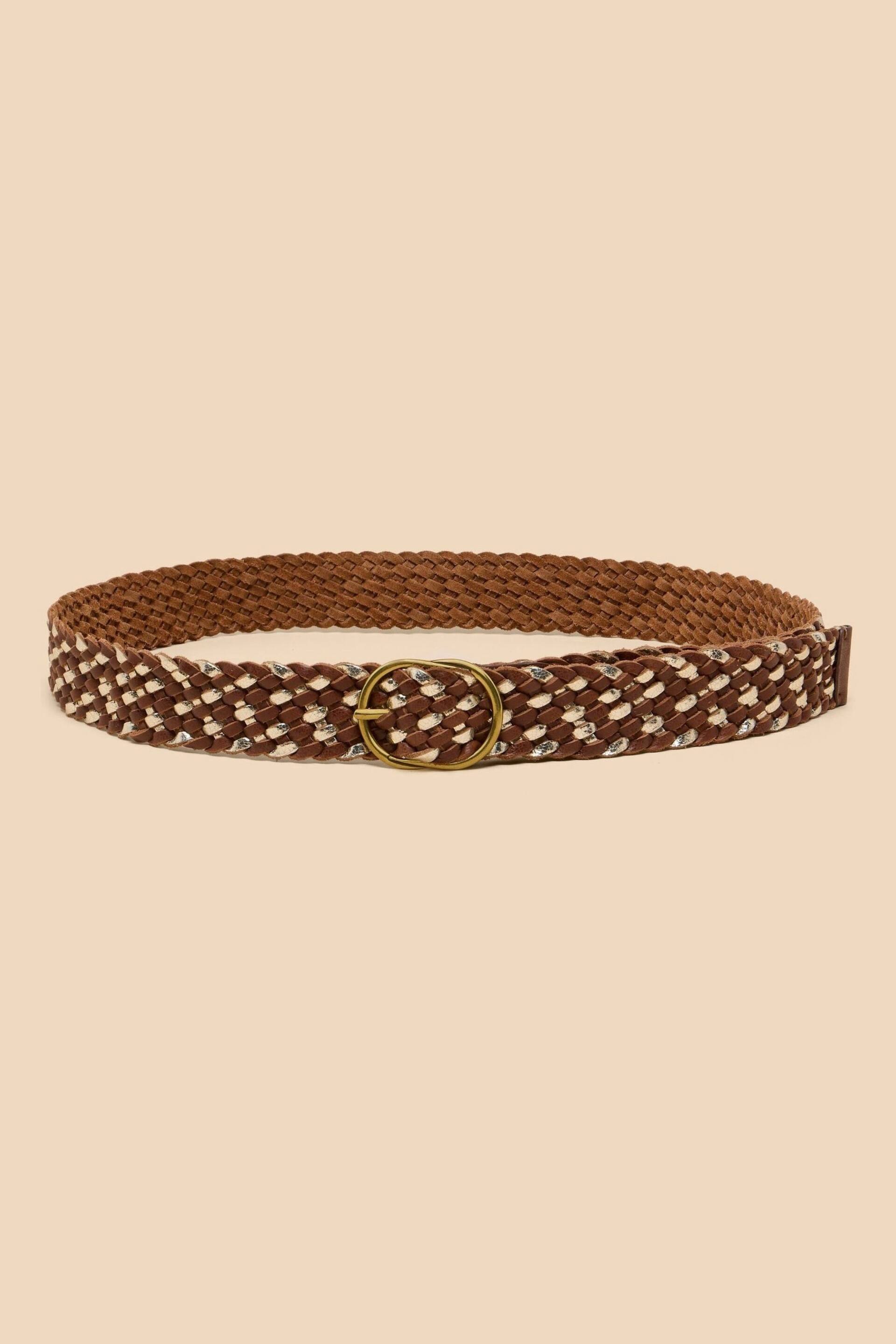 White Stuff Brown Leather Weave Belt - Image 2 of 3