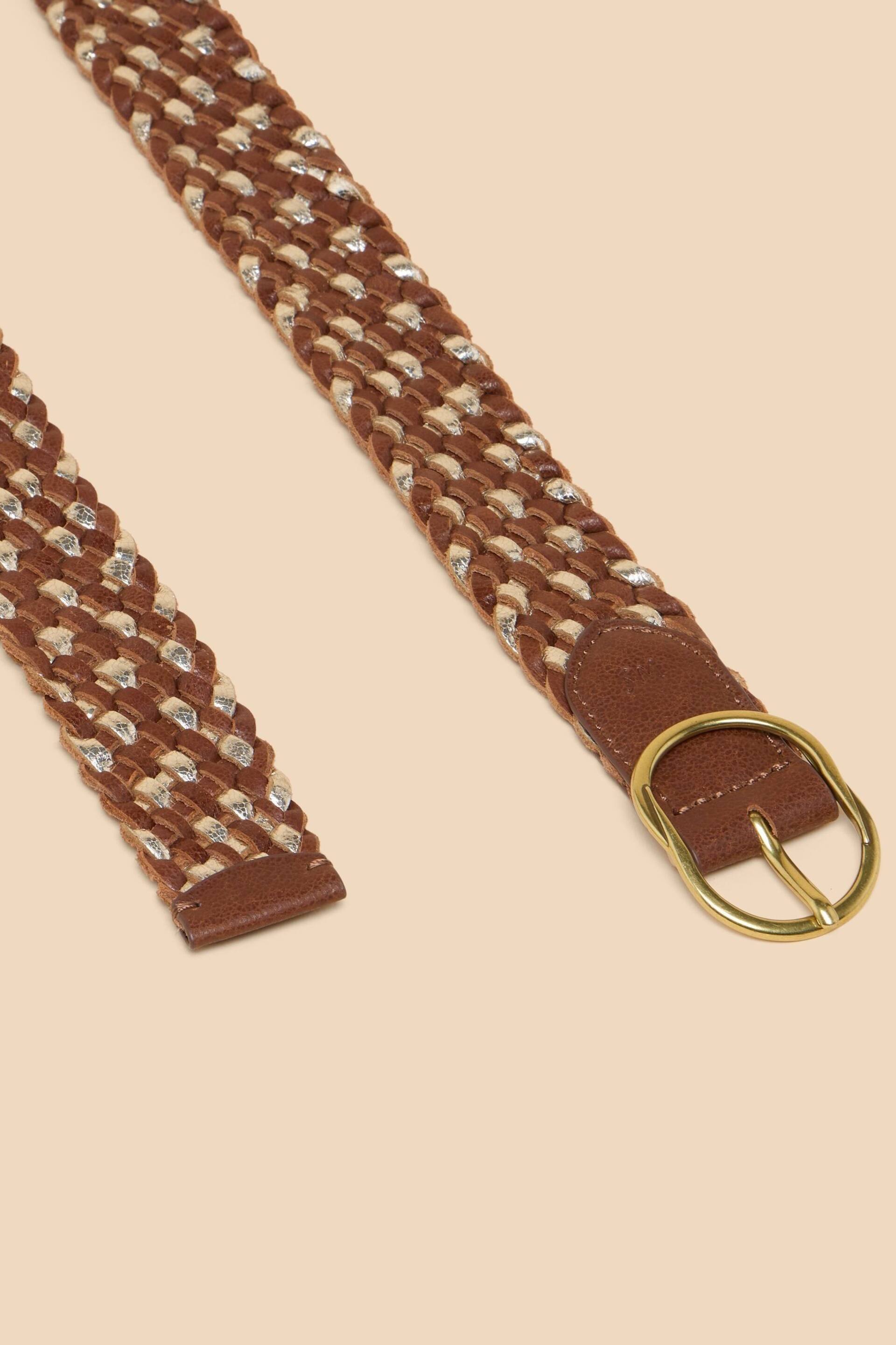 White Stuff Brown Leather Weave Belt - Image 3 of 3