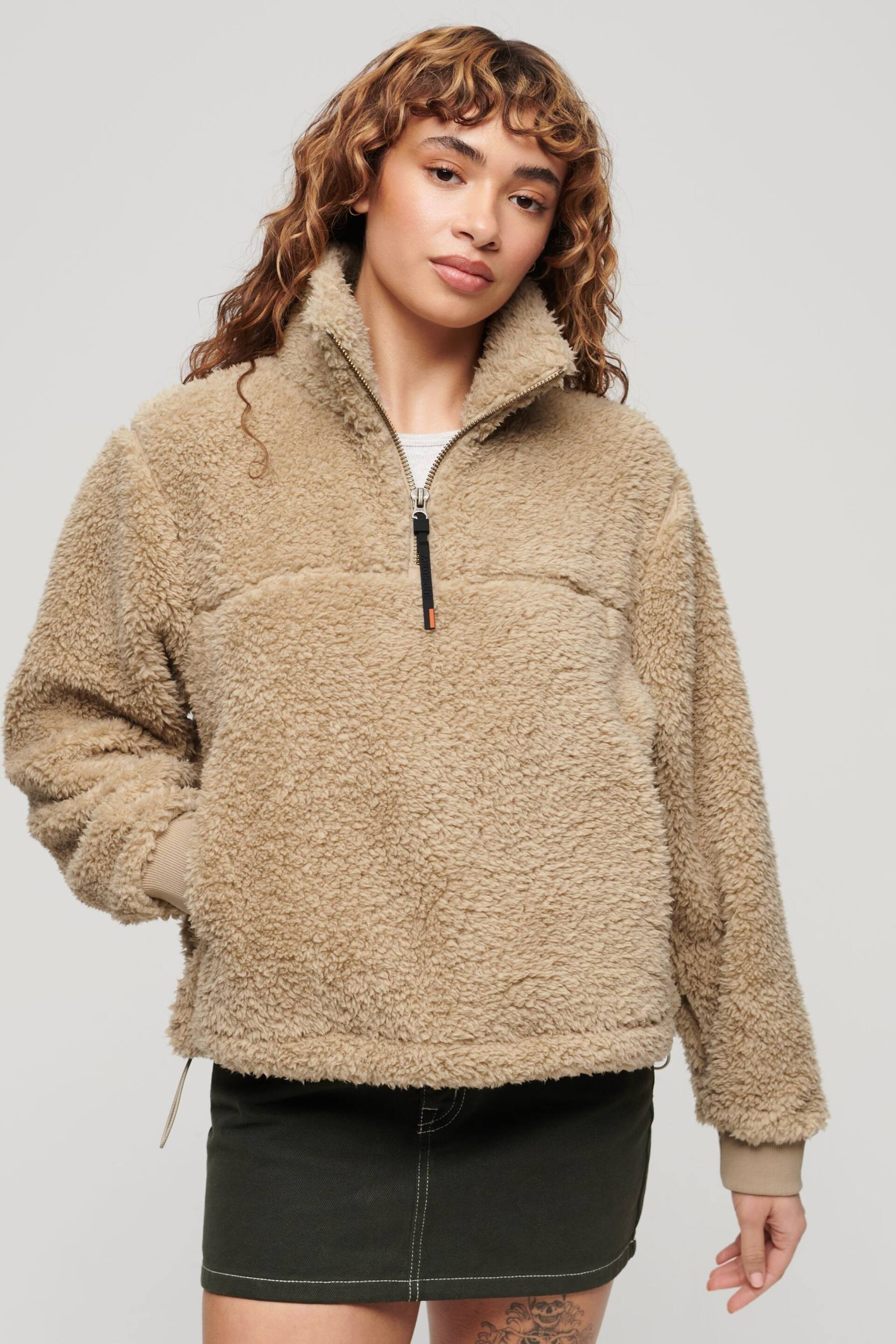 Superdry Light Brown Supersoft Zip Henley Jumper - Image 1 of 3