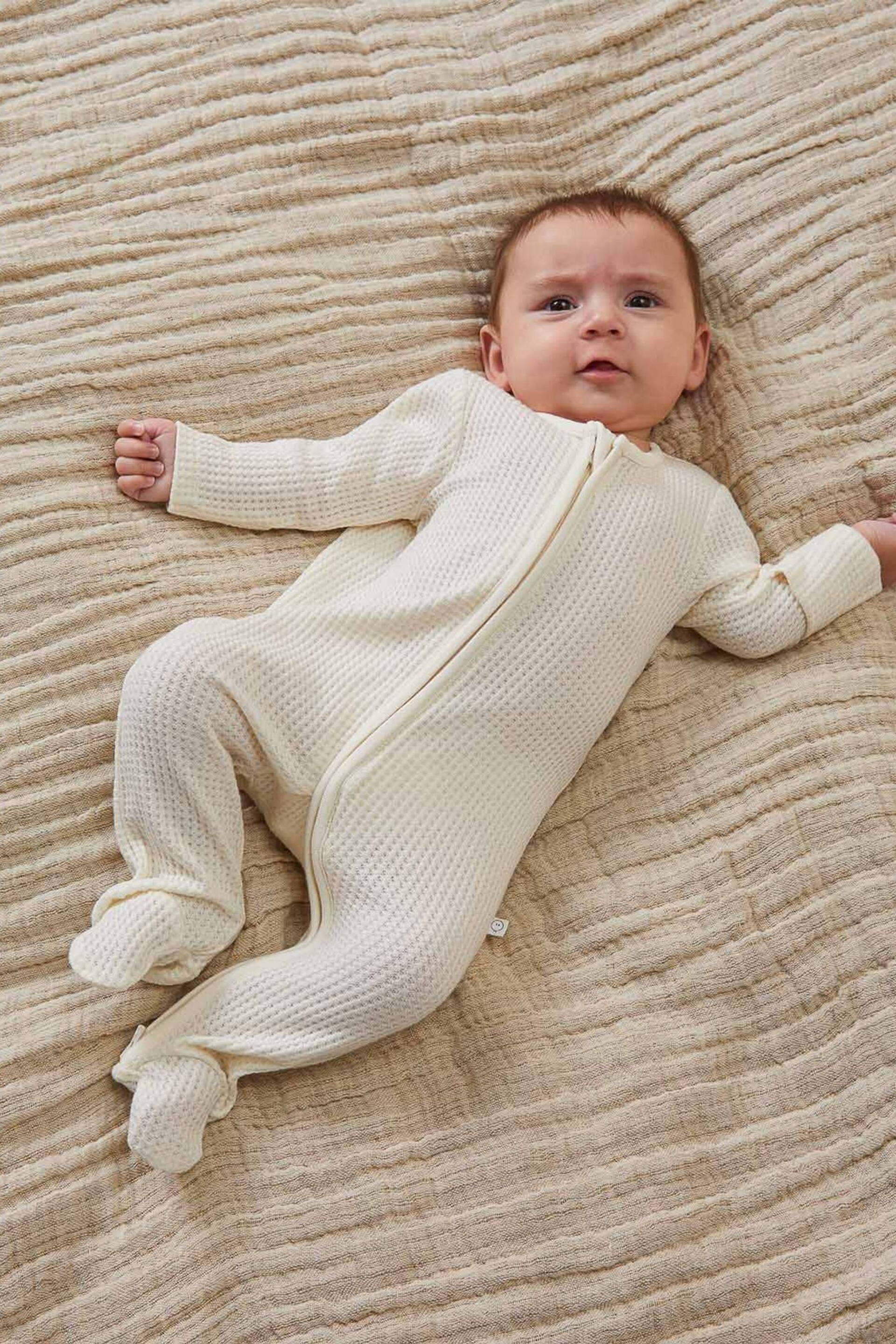 MORI Natural Organic Cotton & Bamboo Ecru Waffle Zip Up Sleepsuit - Image 1 of 2