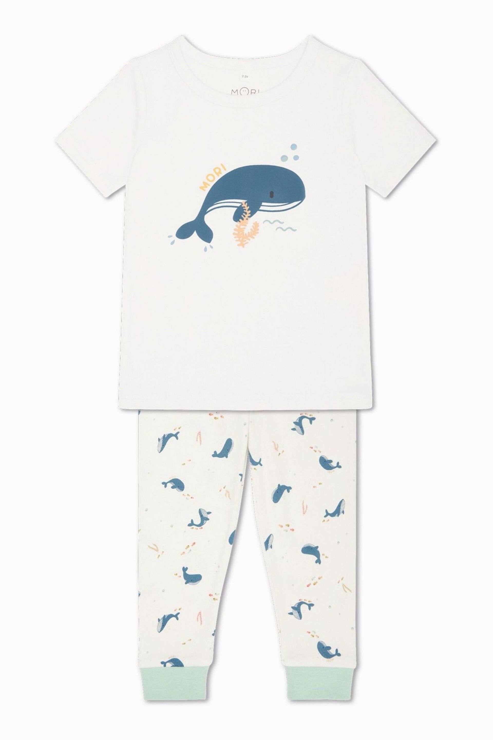 MORI Organic Cotton & Bamboo Whale White Print Pyjama Set - Image 4 of 5