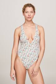 Tommy Hilfiger Cream Plunge One Piece Swimsuit - Image 1 of 6