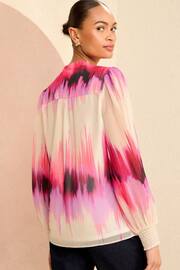 Love & Roses Pink Notch Neck Printed Blouse - Image 3 of 4