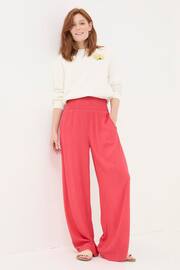 FatFace Red Shirred Wide Leg Palazzo Trousers - Image 1 of 5
