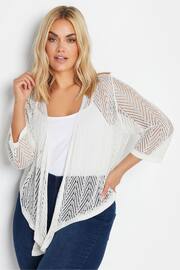 Yours Curve White Chevron Pointelle Waterfall Cardigan - Image 1 of 4