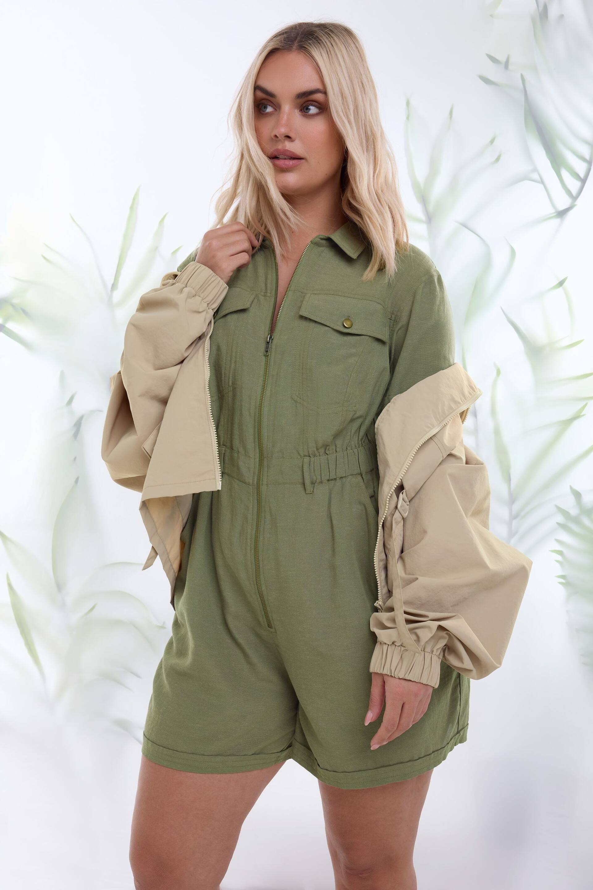 Yours Curve Green YOURS Curve Khaki Green Utility Playsuit - Image 1 of 2