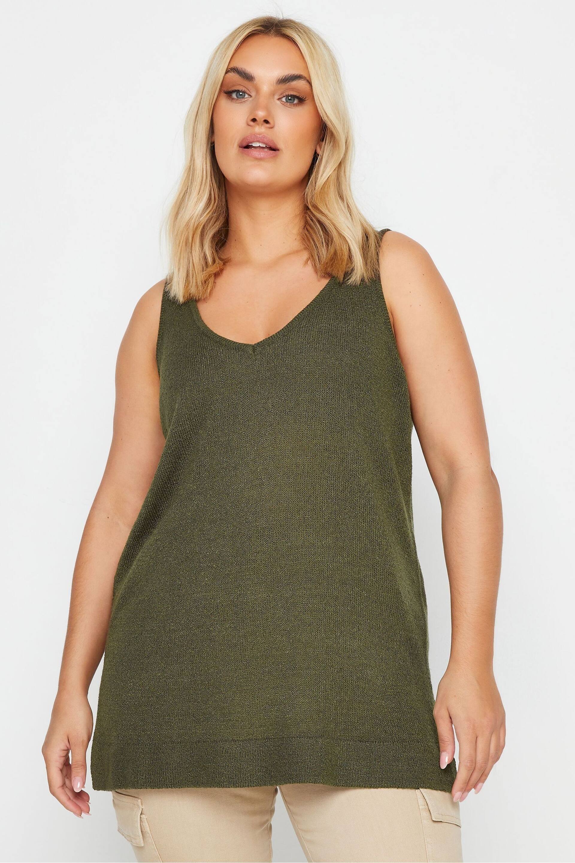 Yours Curve Green Knitted Vest Top - Image 1 of 4