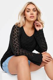 Yours Curve Black Crochet Detail Jumper - Image 1 of 5