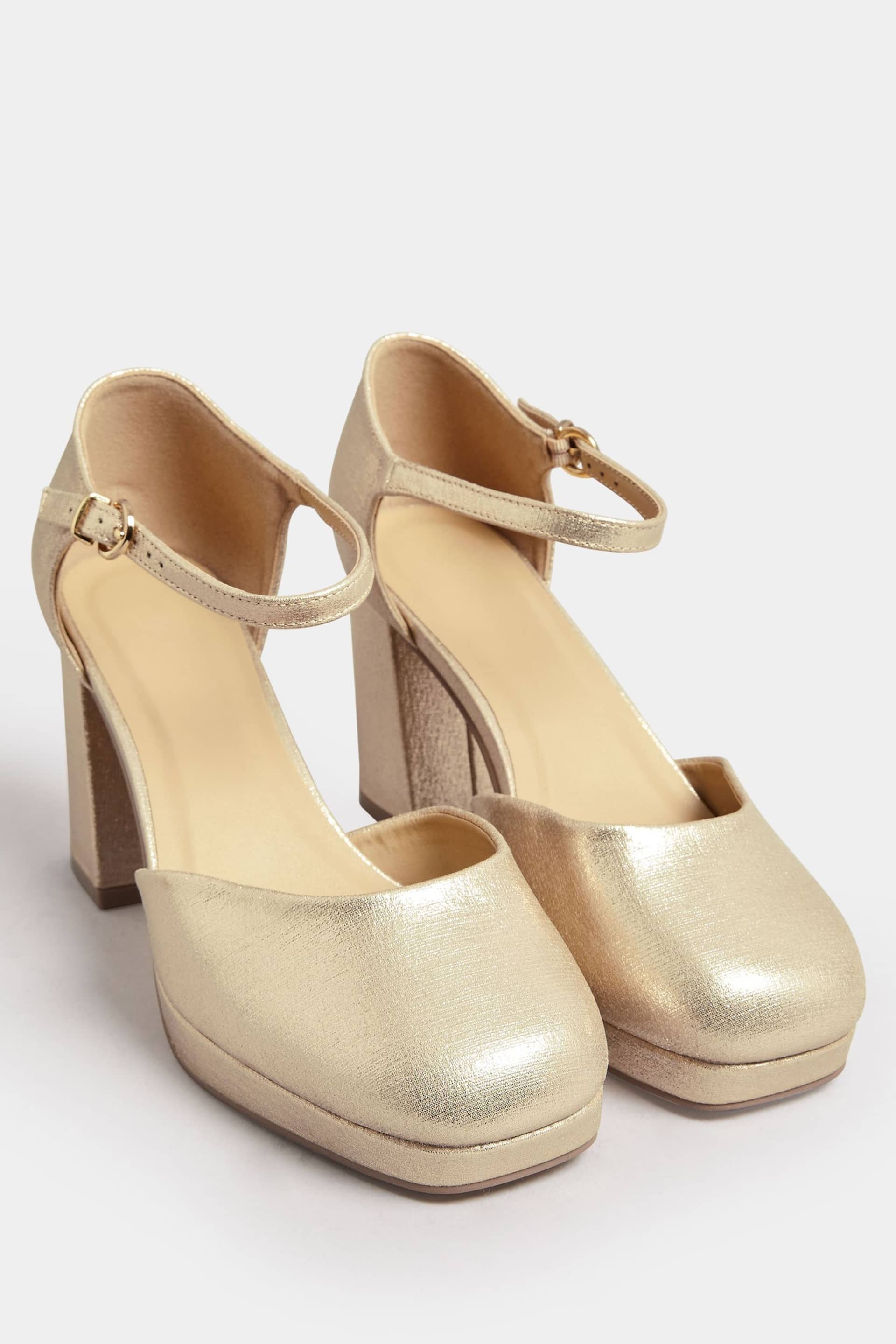 Yours Curve Gold Extra-Wide Fit Platform Court Shoes - Image 2 of 4