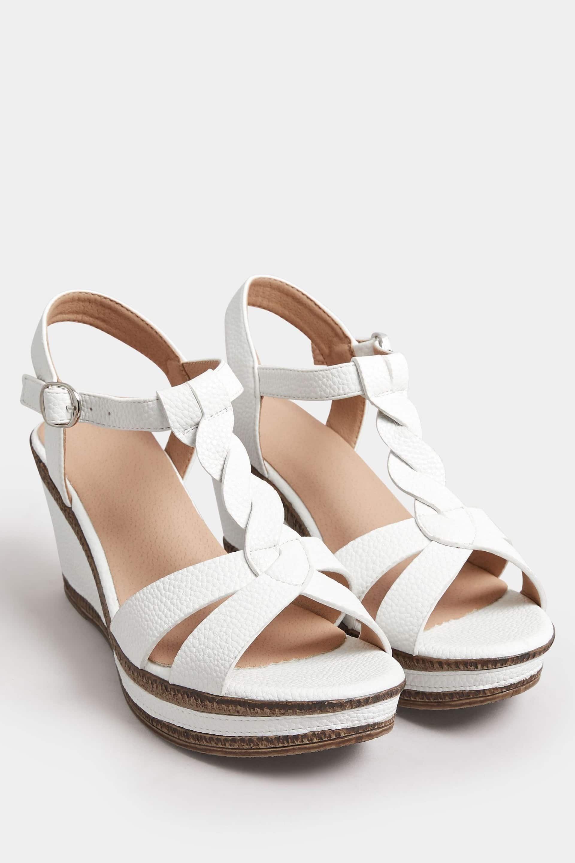 Yours Curve White Cross Strap Wedge Heels In Extra Wide EEE Fit - Image 1 of 5