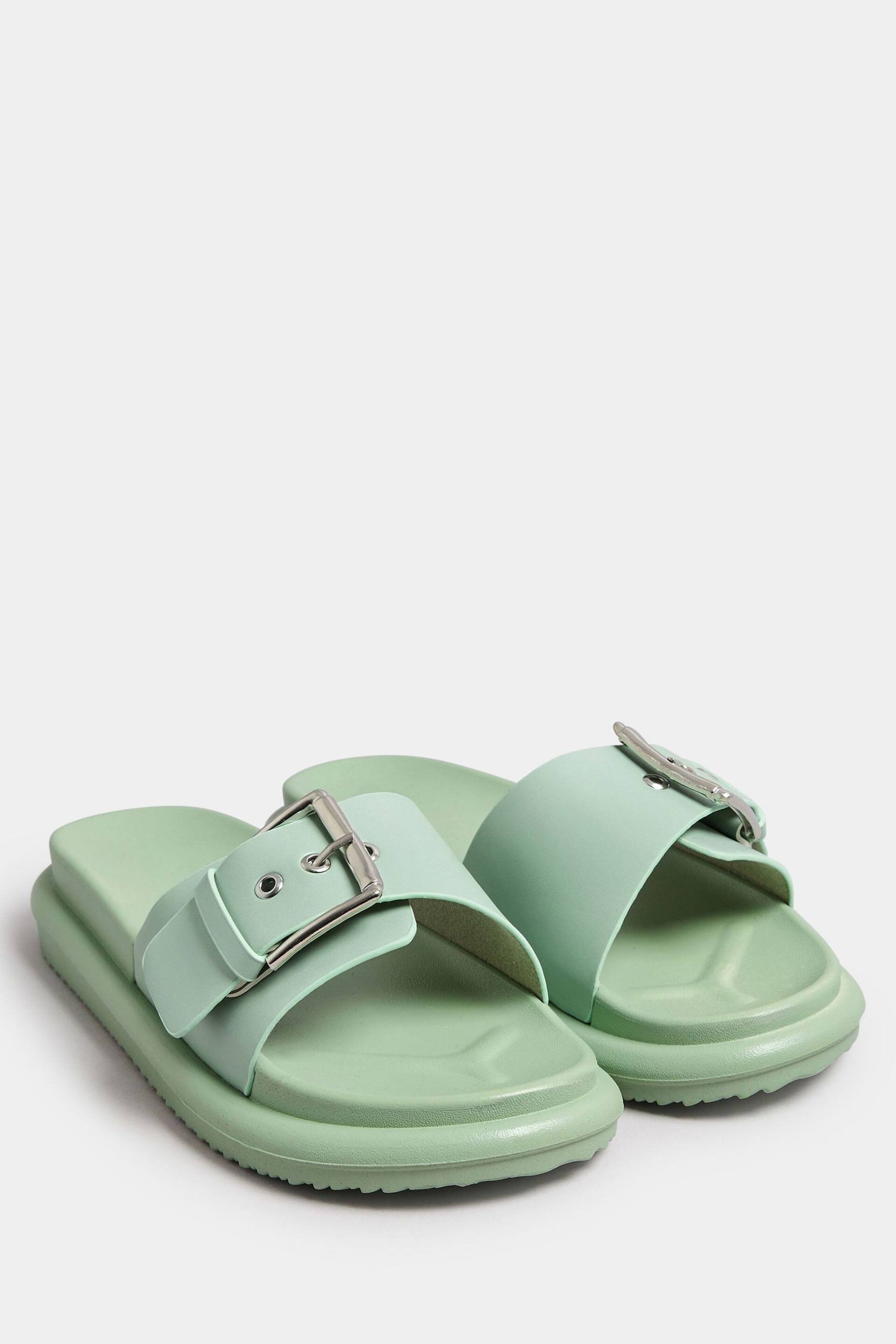 Yours Curve Green Buckle Strap Mule Sandal In Wide E Fit - Image 2 of 5