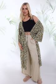 Yours Curve Brown Leopard Print Longline Kimono - Image 1 of 5