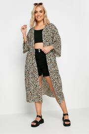 Yours Curve Brown Leopard Print Longline Kimono - Image 3 of 5