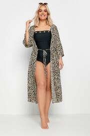 Yours Curve Brown Leopard Print Longline Kimono - Image 4 of 5