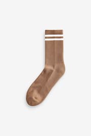 Neutral/White Stripe Cushion Sole Ribbed Sport Ankle Socks 3 Pack With Arch Support - Image 3 of 4