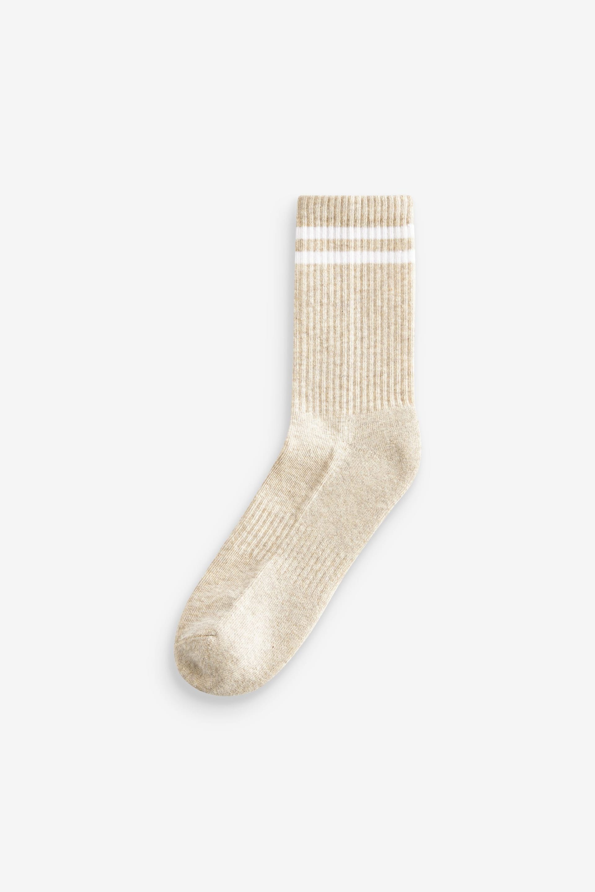 Neutral/White Stripe Cushion Sole Ribbed Sport Ankle Socks 3 Pack With Arch Support - Image 4 of 4