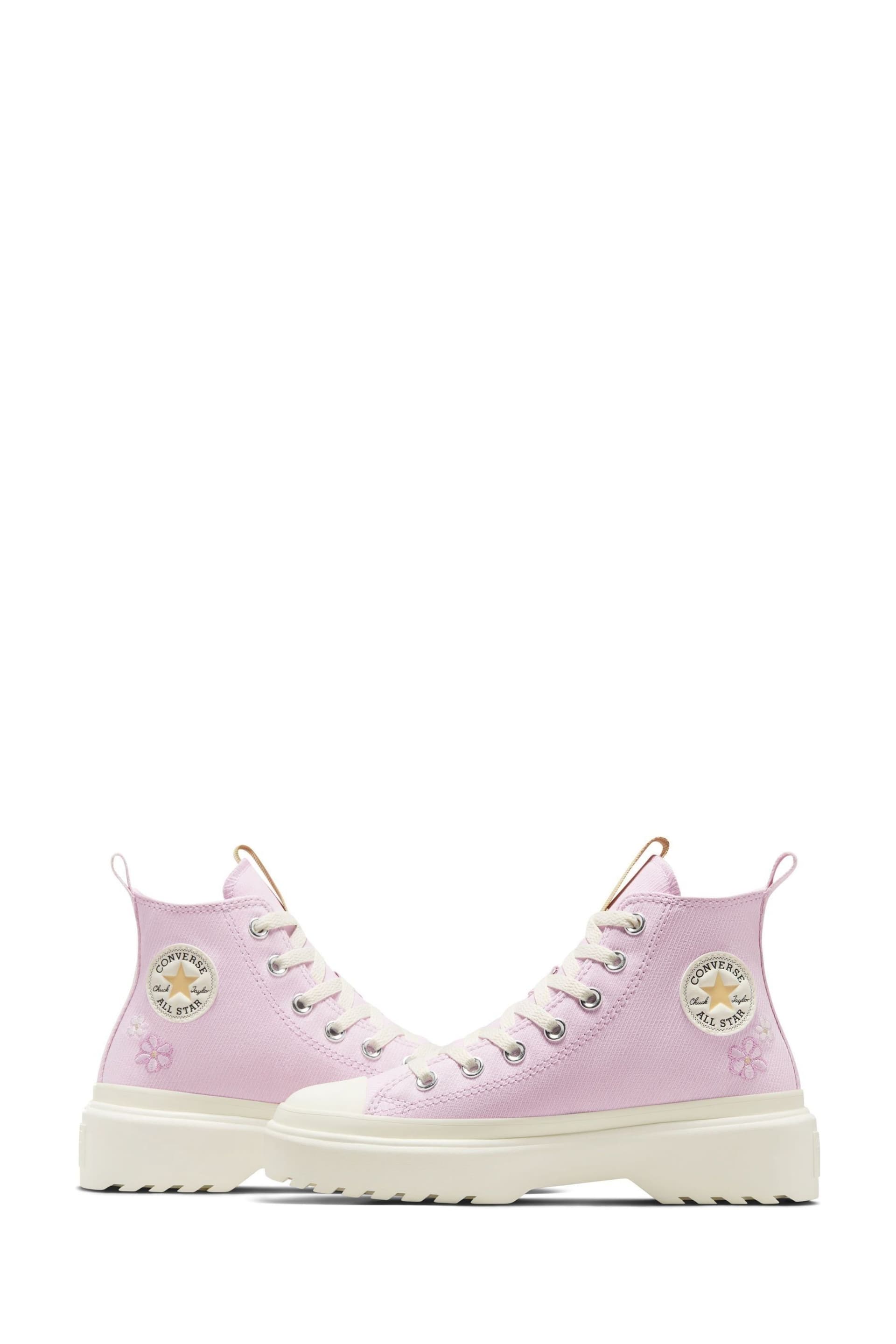 Converse Purple Chuck Taylor Flower Embroidered Lugged Lift Junior Trainers - Image 12 of 12