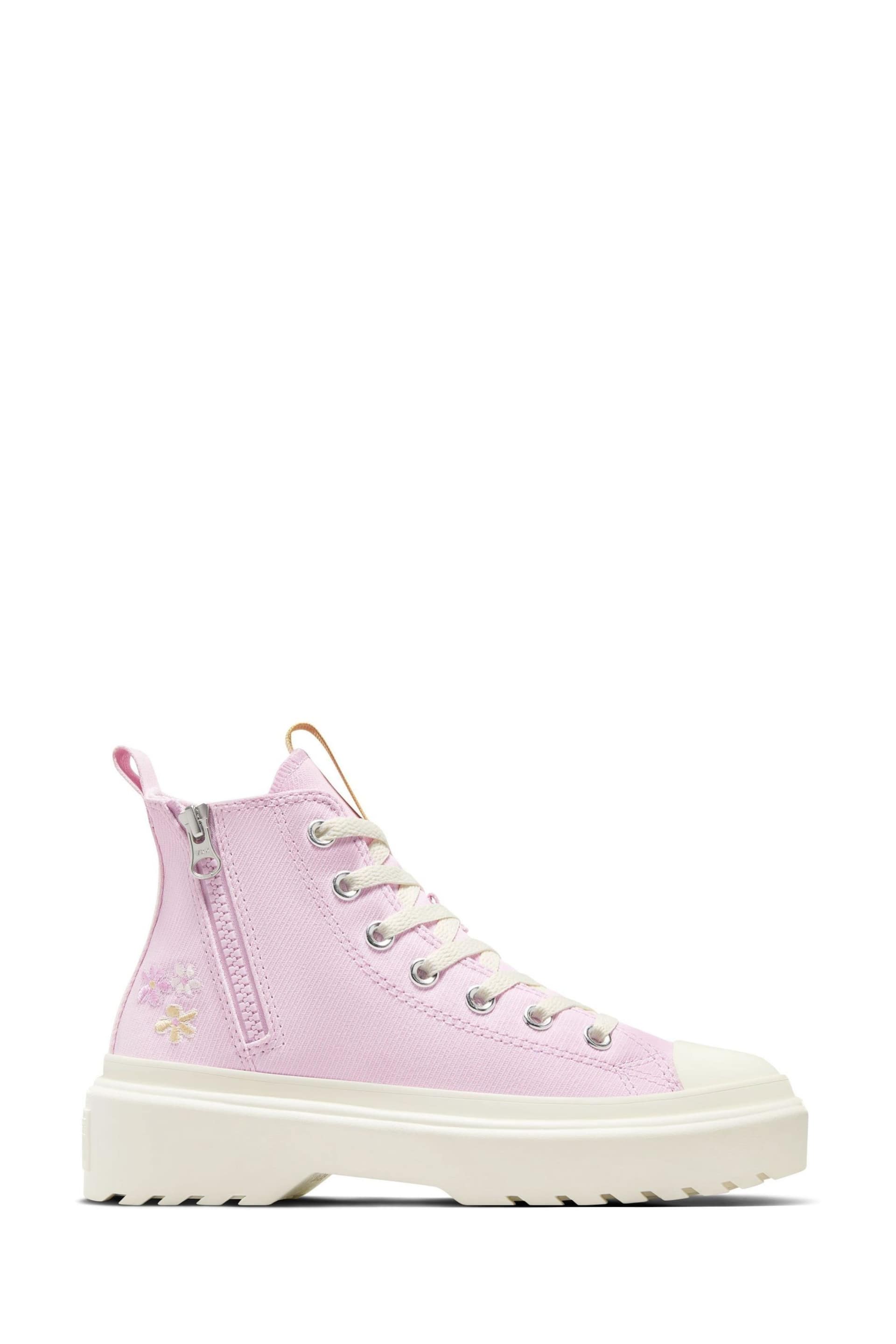 Converse Purple Chuck Taylor Flower Embroidered Lugged Lift Junior Trainers - Image 3 of 12