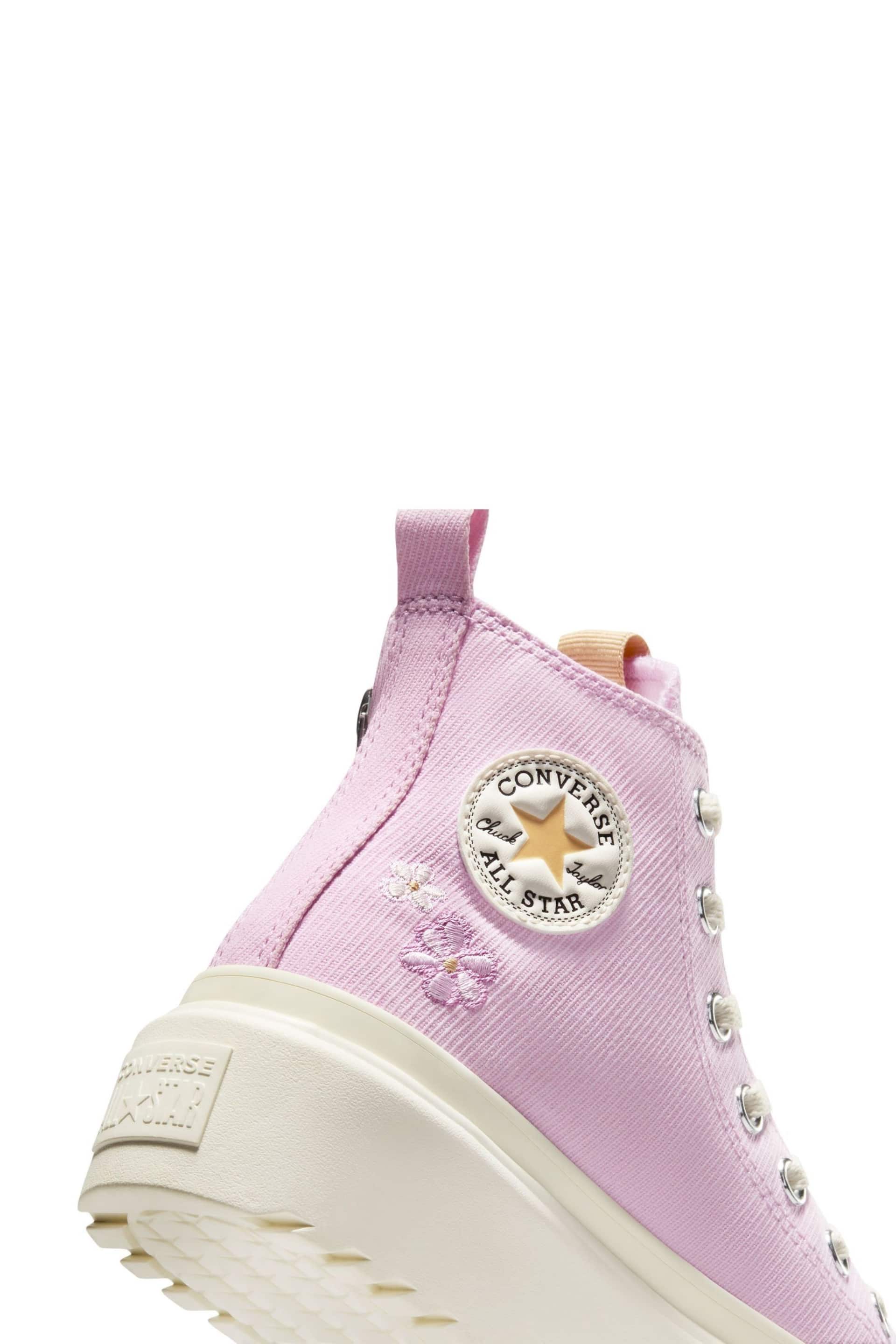 Converse Purple Chuck Taylor Flower Embroidered Lugged Lift Junior Trainers - Image 9 of 12