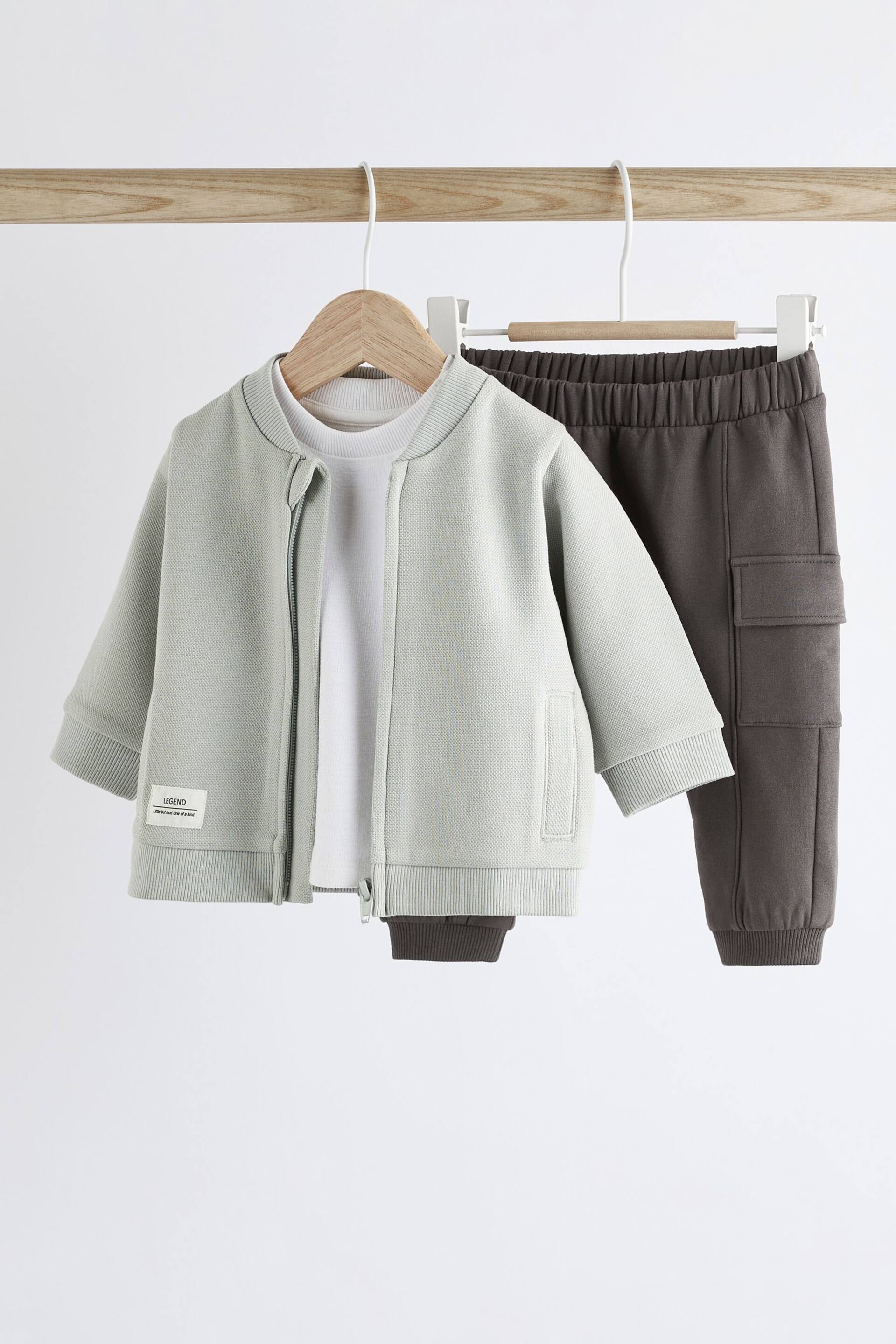 Monochrome Baby Jacket, T-Shirt And Joggers 3 Piece Set - Image 3 of 13