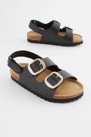 Black Leather Standard Fit (F) Two Strap Corkbed Sandals - Image 1 of 8
